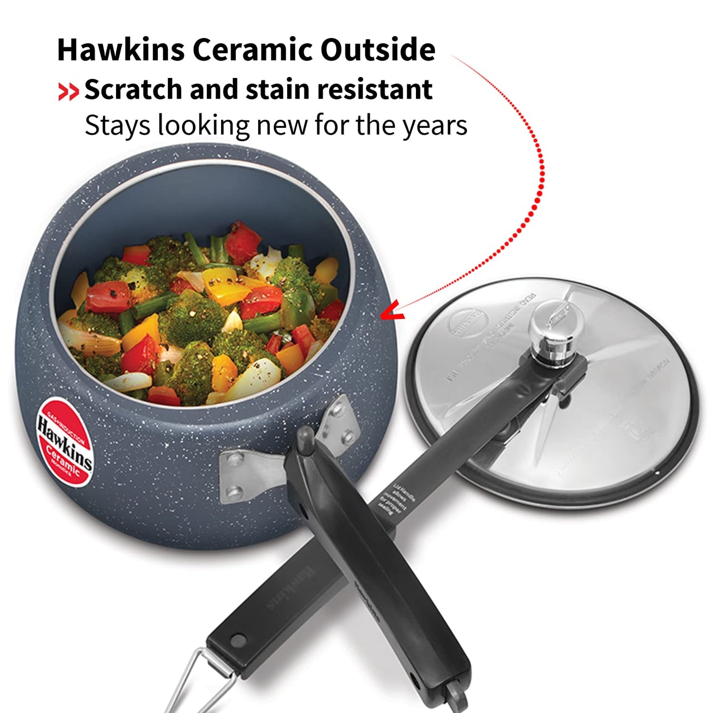Hawkins Ceramic Nonstick Pressure Cooker, 3 Litre (ICC30) | Gas & Induction Compatible