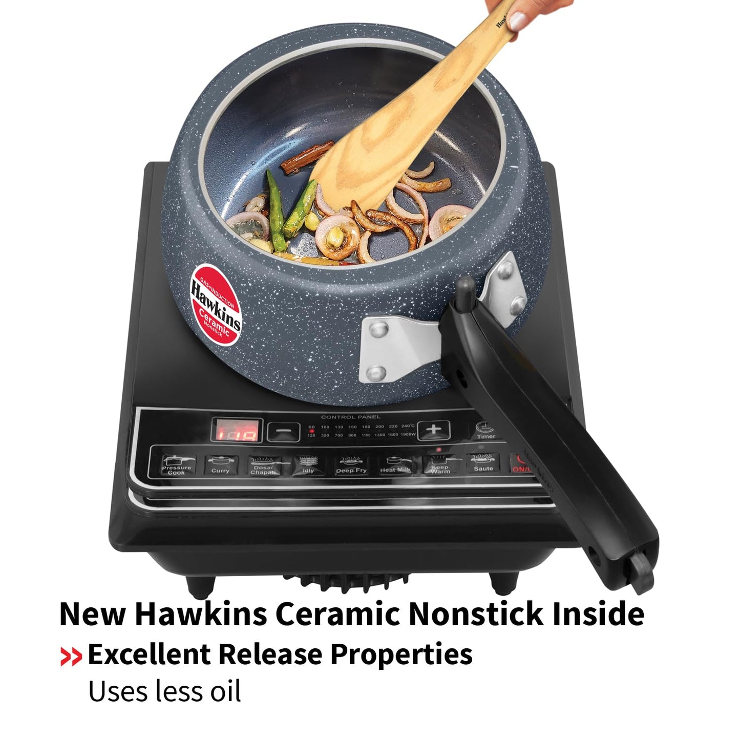 Hawkins Ceramic Nonstick Pressure Cooker, 1.5 Litre (ICC15) | Gas & Induction Compatible