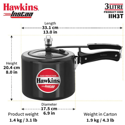 Hawkins Heera 3 Litre Induction Compatible Pressure Cooker (IIH3T) | Aluminium Pressure Cooker with Inner Lid
