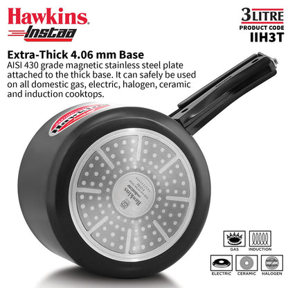 Hawkins Heera 3 Litre Induction Compatible Pressure Cooker (IIH3T) | Aluminium Pressure Cooker with Inner Lid