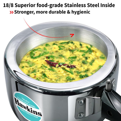 Hawkins Tri-Ply Stainless Steel Pressure Cooker (1.5 Litre, HSST15) – Gas & Induction Compatible