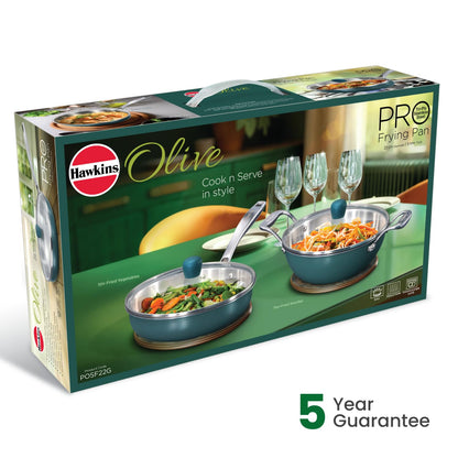 Hawkins Olive Pro Triply Stainless Steel Deep Fry Pan with Glass Lid, 2 Litre (POSF22G) | Induction Compatible Frying Pan
