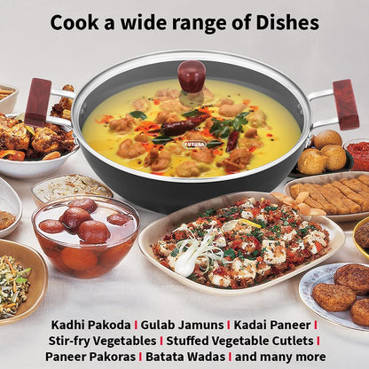 Hawkins Futura 5 Litre Nonstick Deep Kadhai with Glass Lid (INK50G) | Induction Compatible Flat Bottom Kadai