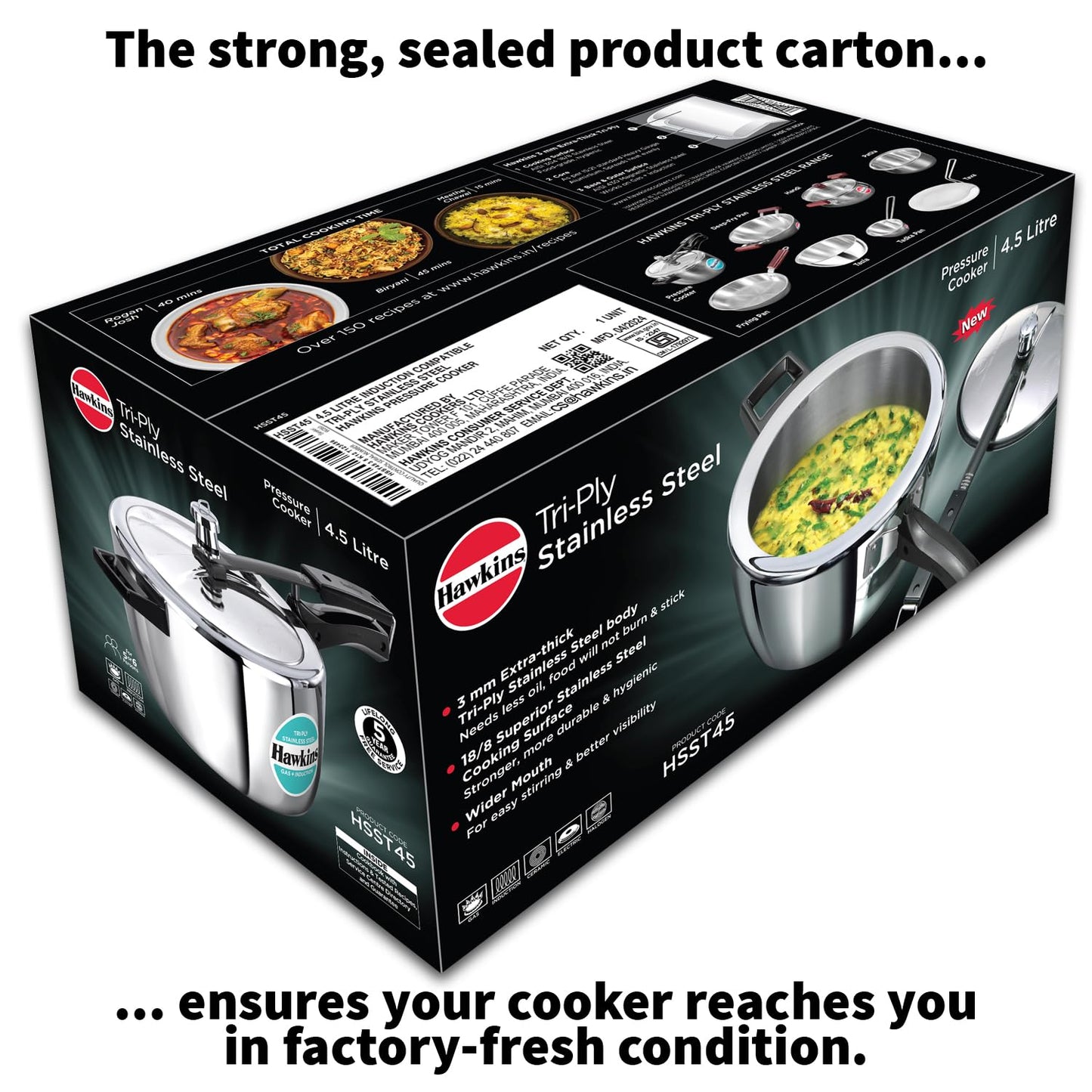 Hawkins Tri-Ply Stainless Steel Pressure Cooker (4.5 Litre, HSST45) – Gas & Induction Compatible