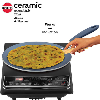 Hawkins Ceramic Nonstick Tava, 28 cm Diameter, 4.88 mm Extra Thick (ICT28)