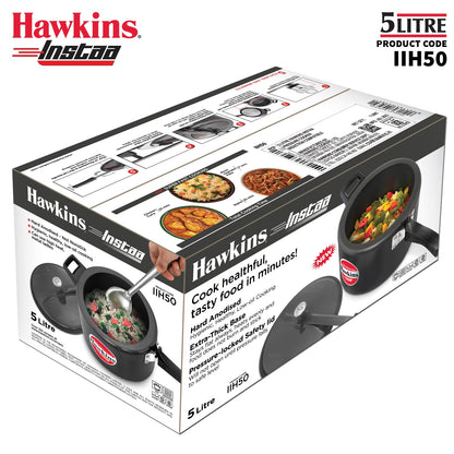 Hawkins Instaa 5 Litre Hard Anodised Pressure Cooker | Gas and Induction Compatible (IIH50)