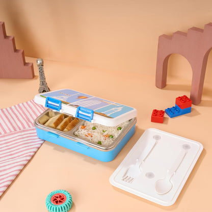 Nayasa Vitamax Insulated Stainless Steel Lunch Box | Leakproof 3-Compartment Tiffin with Cutlery (750ml)
