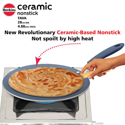 Hawkins Ceramic Nonstick Tava, 28 cm Diameter, 4.88 mm Extra Thick (ICT28)