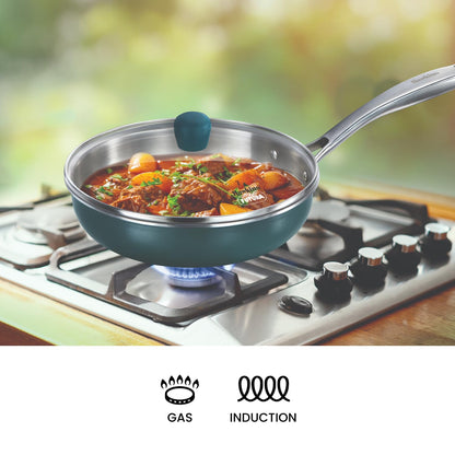 Hawkins Olive Pro Triply Stainless Steel Deep Fry Pan with Glass Lid, 2 Litre (POSF22G) | Induction Compatible Frying Pan