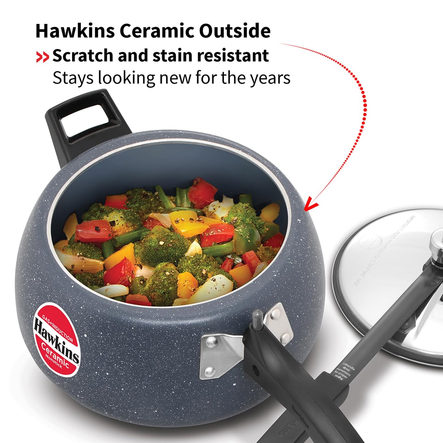 Hawkins Ceramic Nonstick Pressure Cooker, 5 Litre (ICC50) | Gas & Induction Compatible