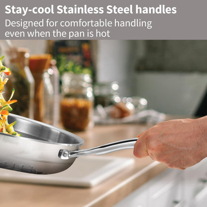 Hawkins Pro 26 cm Tri-Ply Stainless Steel Frying Pan with Glass Lid | Shielded Nonstick (PSNF26G)