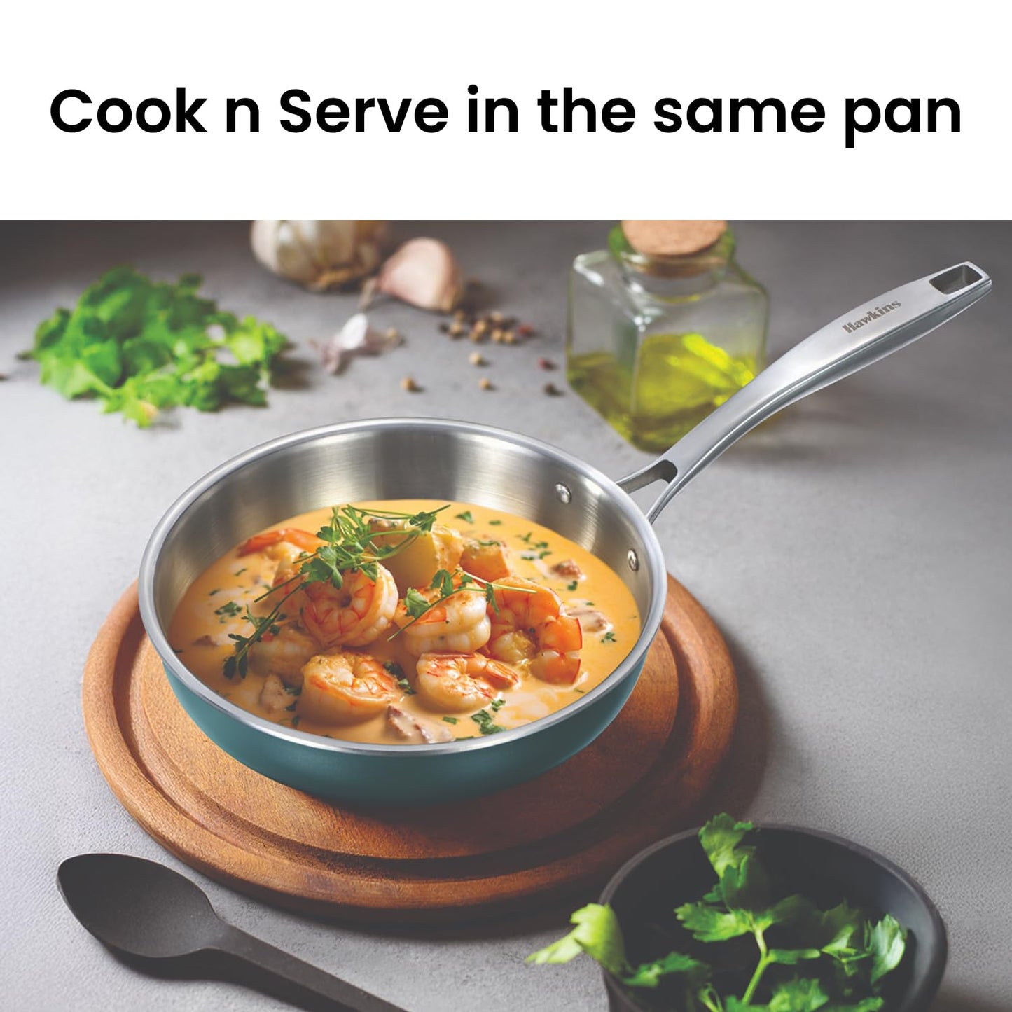 Hawkins Olive Pro Triply Stainless Steel Deep Fry Pan with Glass Lid, 2 Litre (POSF22G) | Induction Compatible Frying Pan