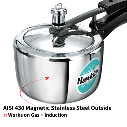 Hawkins Tri-Ply Stainless Steel Pressure Cooker (1.5 Litre, HSST15) – Gas & Induction Compatible