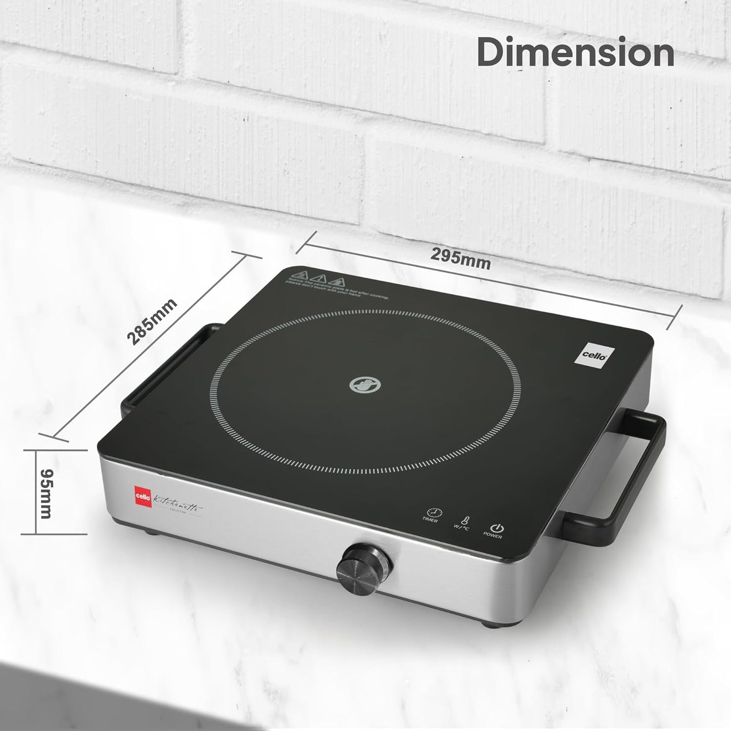 Cello 2200W Infrared Induction Cooktop – Portable Ceramic Cooker with Temperature Control Knob & Grill Grate