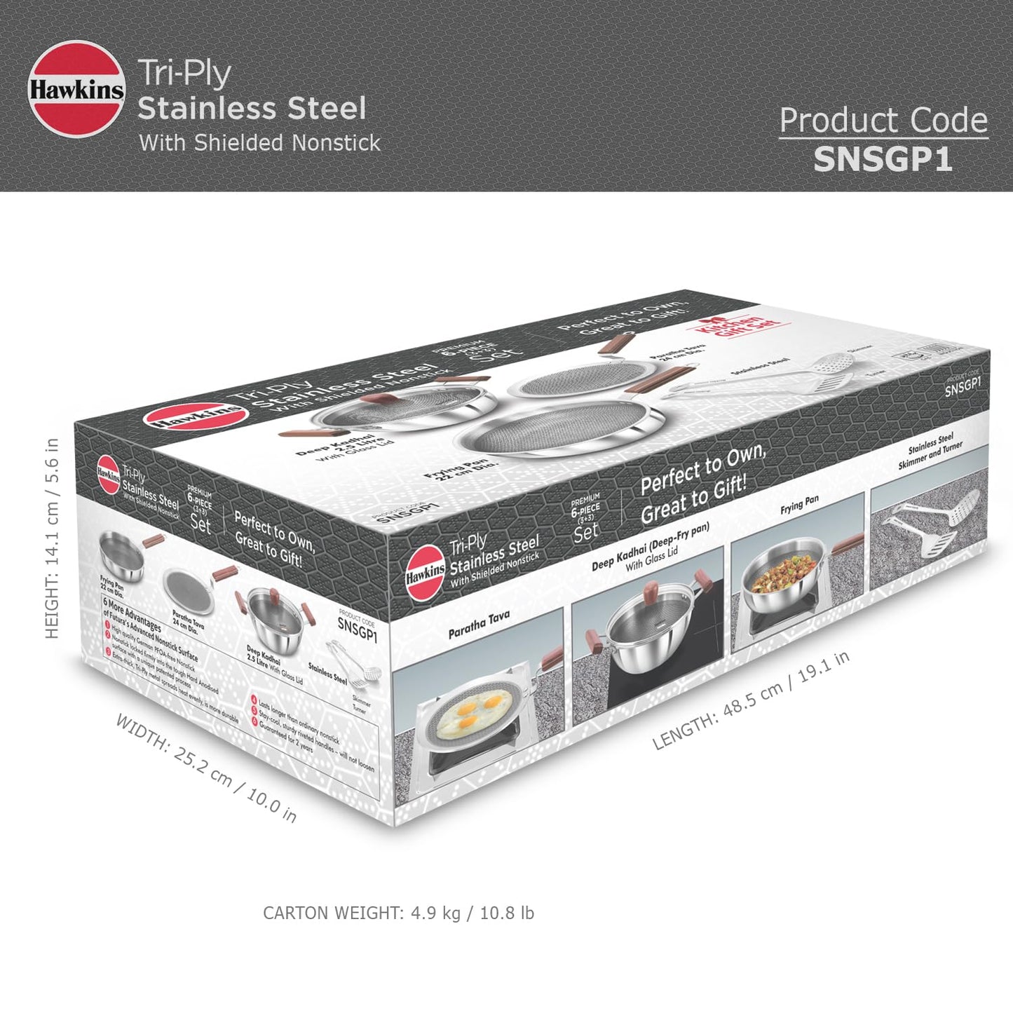 Hawkins Futura Tri-Ply Stainless Steel Cookware Gift Set (6-Piece, SNSGP1) – Shielded Nonstick