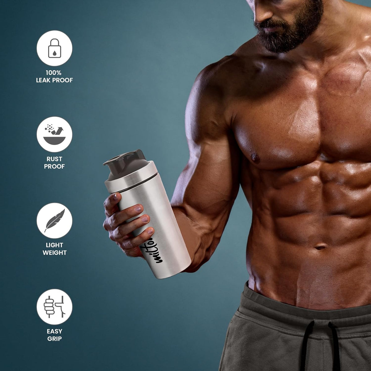 Milton 739ml Stainless Steel Protein Shaker with Mixer Ball