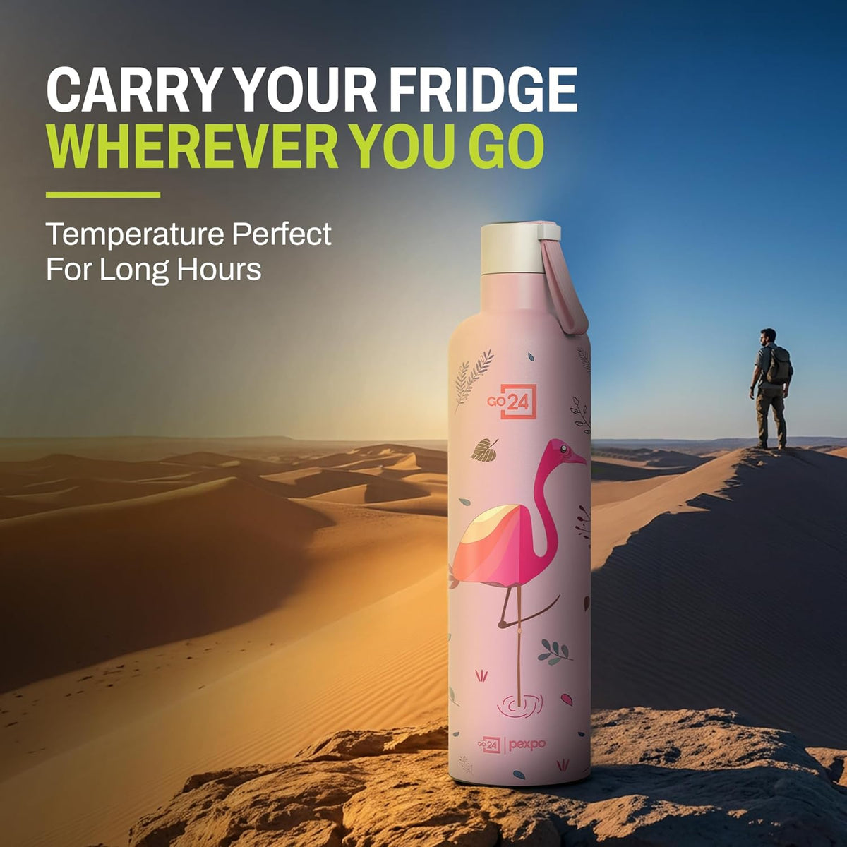 Pexpo Oslo Art 750 ml Vacuum Insulated Stainless Steel Bottle – Pink Flamingo
