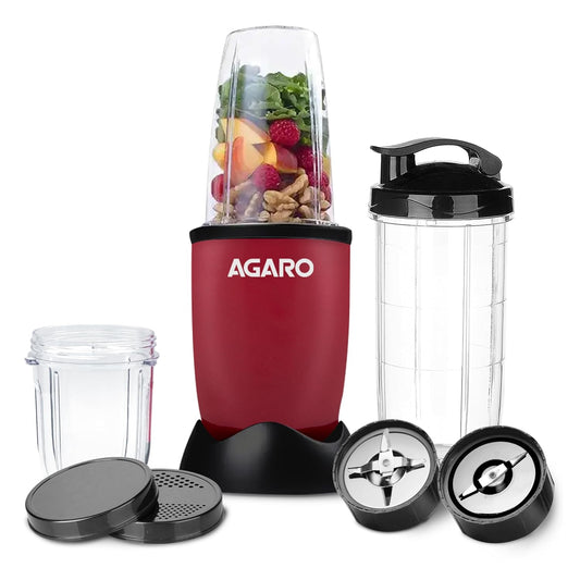 AGARO Regal Nutri Blender | 400W Personal Smoothie Maker & Masala Grinder with 3 Jars (Red & Black)