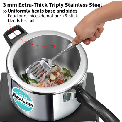 Hawkins Tri-Ply Stainless Steel Classic Pressure Cooker, 5 Litre (SSTCL50) | Gas & Induction Compatible