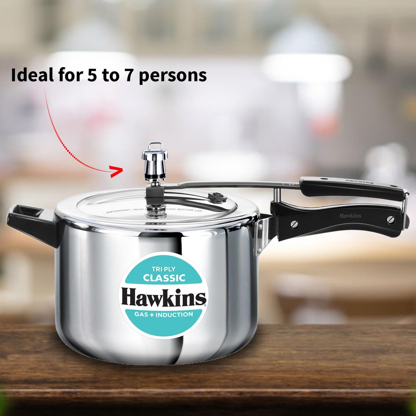 Hawkins Tri-Ply Stainless Steel Classic Pressure Cooker, 5 Litre (SSTCL50) | Gas & Induction Compatible