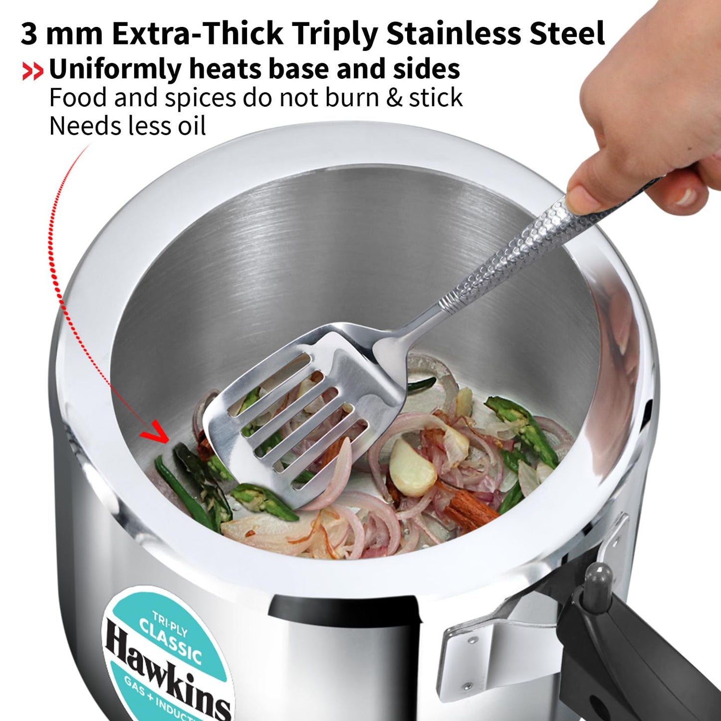 Hawkins Tri-Ply Classic Stainless Steel Pressure Cooker (3 Litre Tall, SSTCL3T) – Gas & Induction Compatible