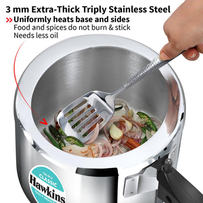 Hawkins Tri-Ply Classic Stainless Steel Pressure Cooker (3 Litre Tall, SSTCL3T) – Gas & Induction Compatible