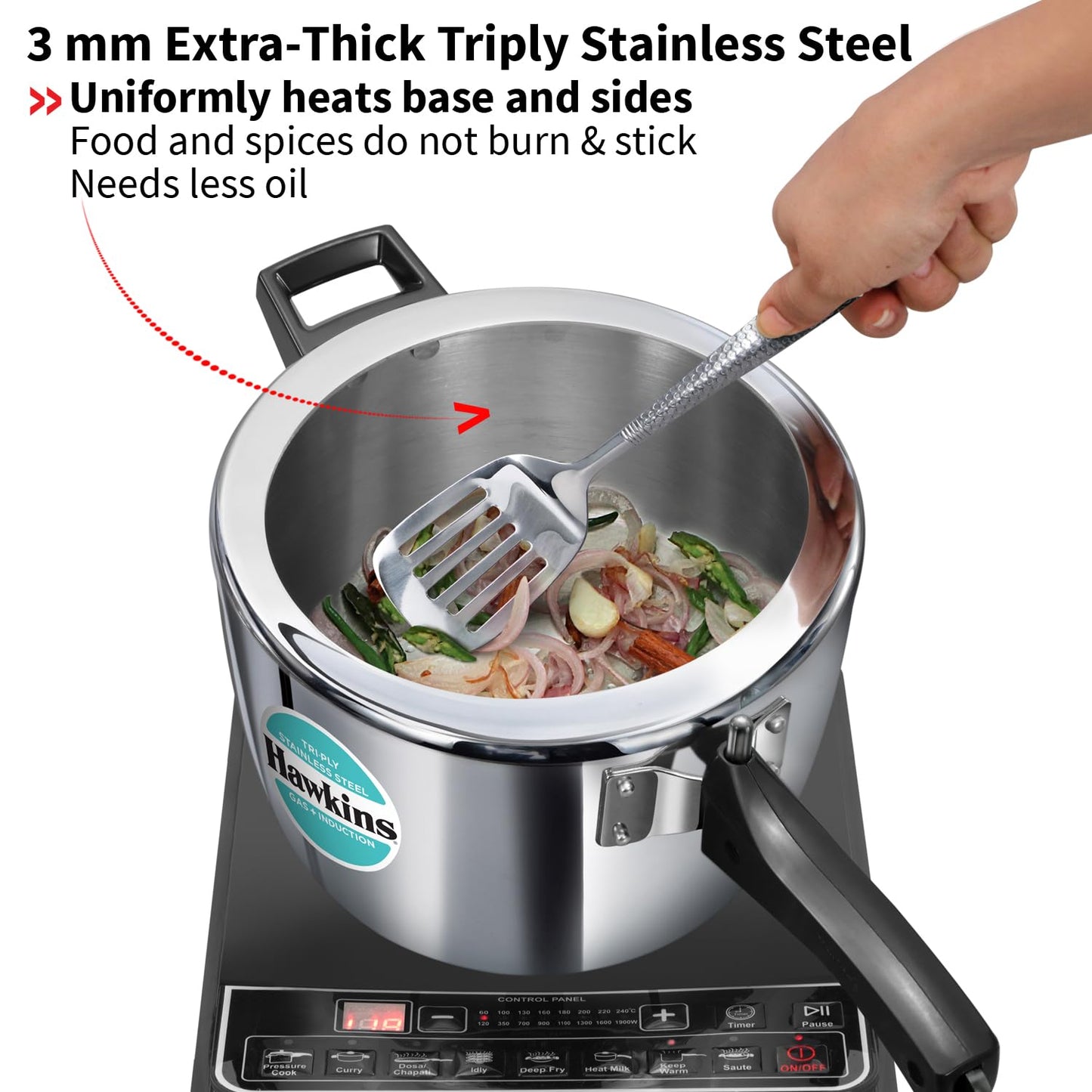 Hawkins Tri-Ply Stainless Steel Pressure Cooker (4.5 Litre, HSST45) – Gas & Induction Compatible