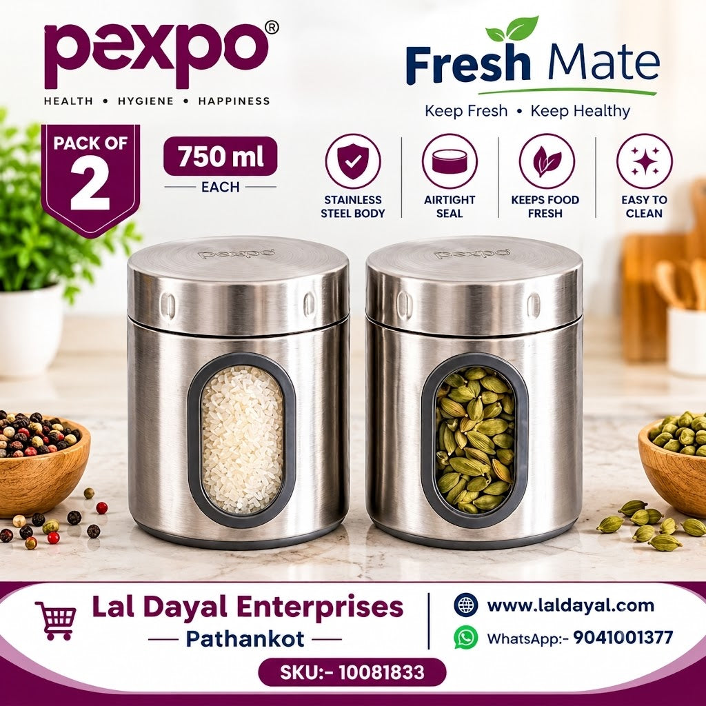 Pexpo Fresh Mate 750ml Stainless Steel Lunch Box (Pack of 2) | Leak-Proof Food Storage Containers
