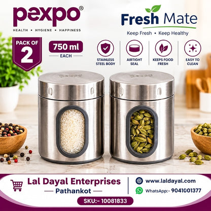 Pexpo Fresh Mate 750ml Stainless Steel Lunch Box (Pack of 2) | Leak-Proof Food Storage Containers