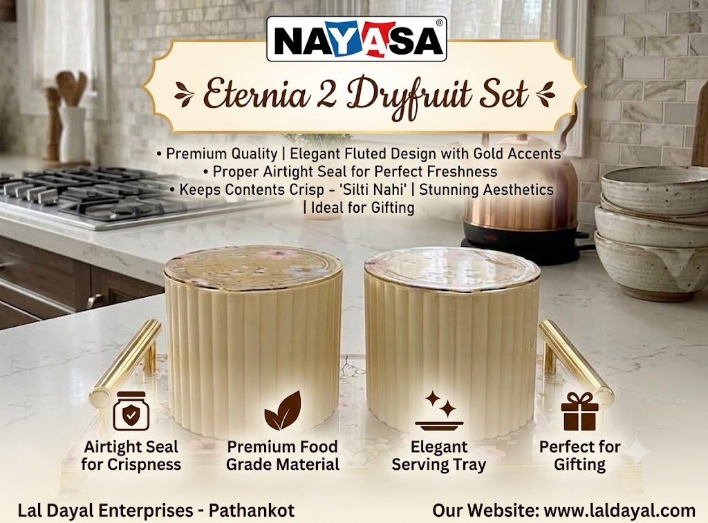 Nayasa Eternia 2 Dry Fruit Container Set with Floral Lids & Serving Tray, Set of 2