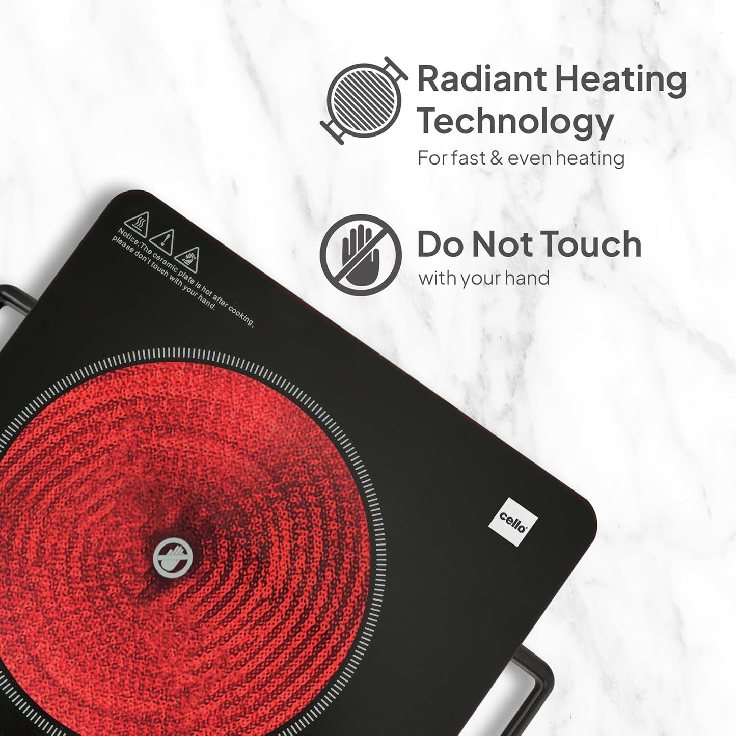 Cello 2200W Infrared Induction Cooktop – Portable Ceramic Cooker with Temperature Control Knob & Grill Grate