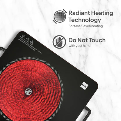 Cello 2200W Infrared Induction Cooktop – Portable Ceramic Cooker with Temperature Control Knob & Grill Grate