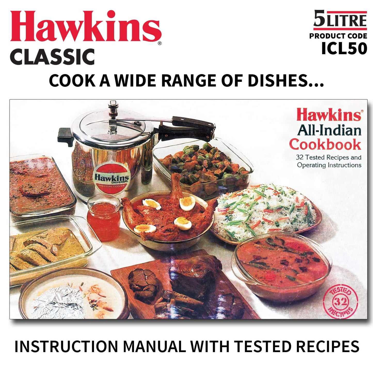 Hawkins Classic 5 Litre Aluminium Pressure Cooker (ICL50) – Gas & Induction Compatible