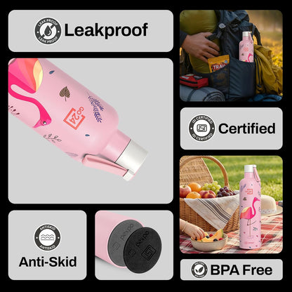 Pexpo Oslo Art 750 ml Vacuum Insulated Stainless Steel Bottle – Pink Flamingo