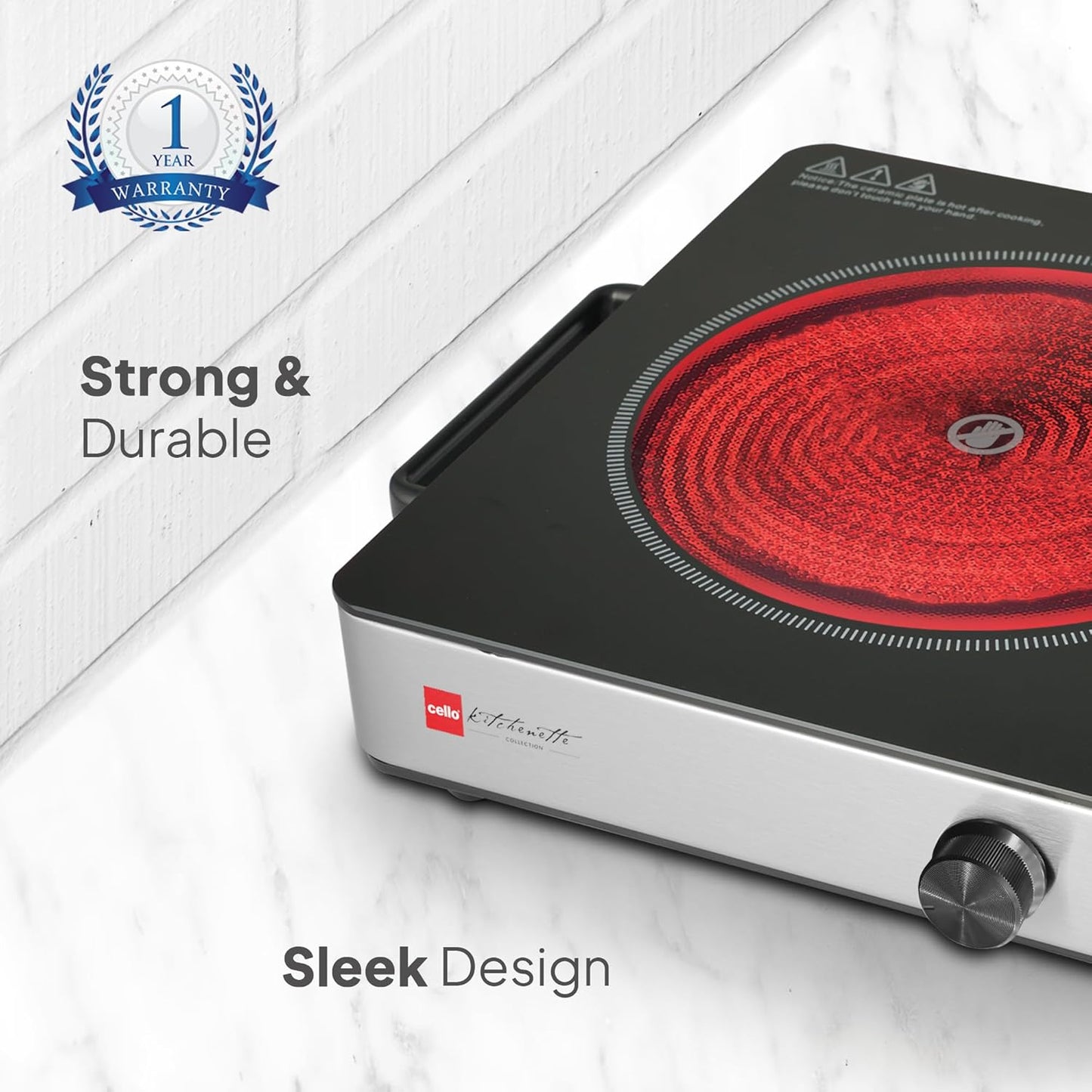 Cello 2200W Infrared Induction Cooktop – Portable Ceramic Cooker with Temperature Control Knob & Grill Grate