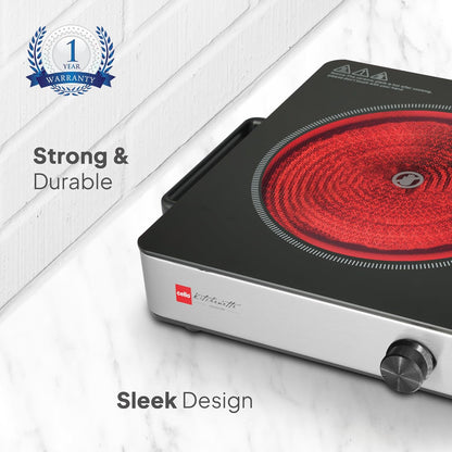 Cello 2200W Infrared Induction Cooktop – Portable Ceramic Cooker with Temperature Control Knob & Grill Grate
