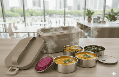Amaaazing Skyline Electric Portable Lunch Box with 4 Stainless Steel Containers – Self-Heating Tiffin for Office & Travel 10081782AAAAA