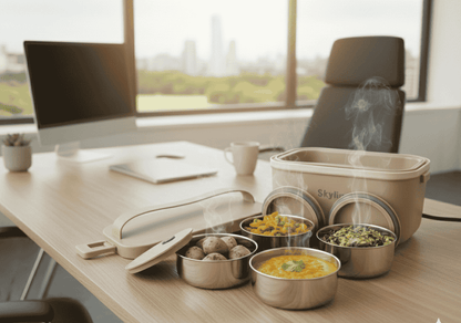Amaaazing Skyline Electric Portable Lunch Box with 4 Stainless Steel Containers – Self-Heating Tiffin for Office & Travel 10081782AAAAA
