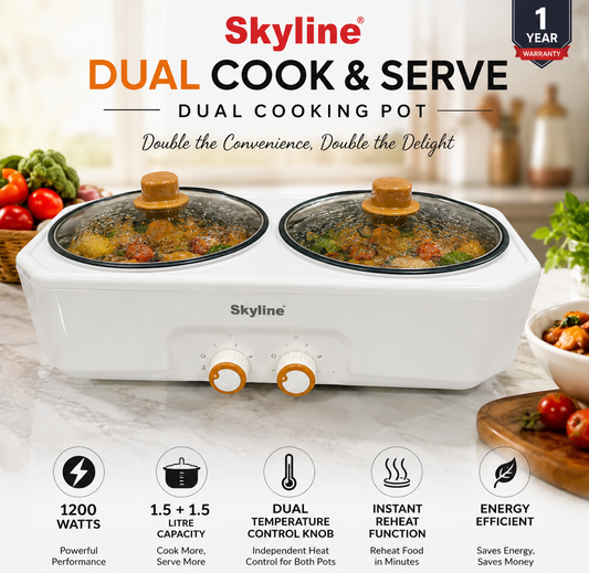Skyline Dual Zone Electric Cooker & Food Warmer | Multi-Functional Double Hot Pot with Independent Temperature Control
