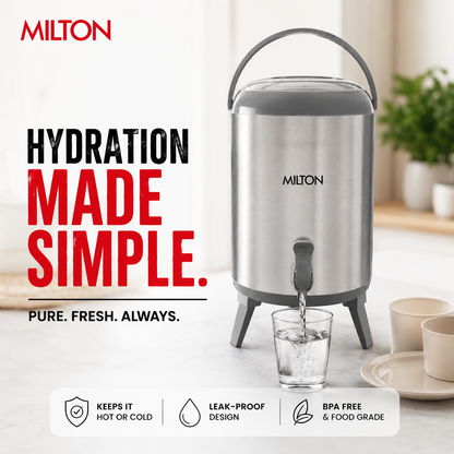 Milton 9.3L Stainless Steel Hot & Cold Water Jug – Leak-Proof Travel Camper