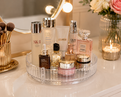 Clear Acrylic Round Revolving Organizer Tray – 360° Rotating Lazy Susan Turntable for Vanity, Kitchen & Dining Table (23 cm)