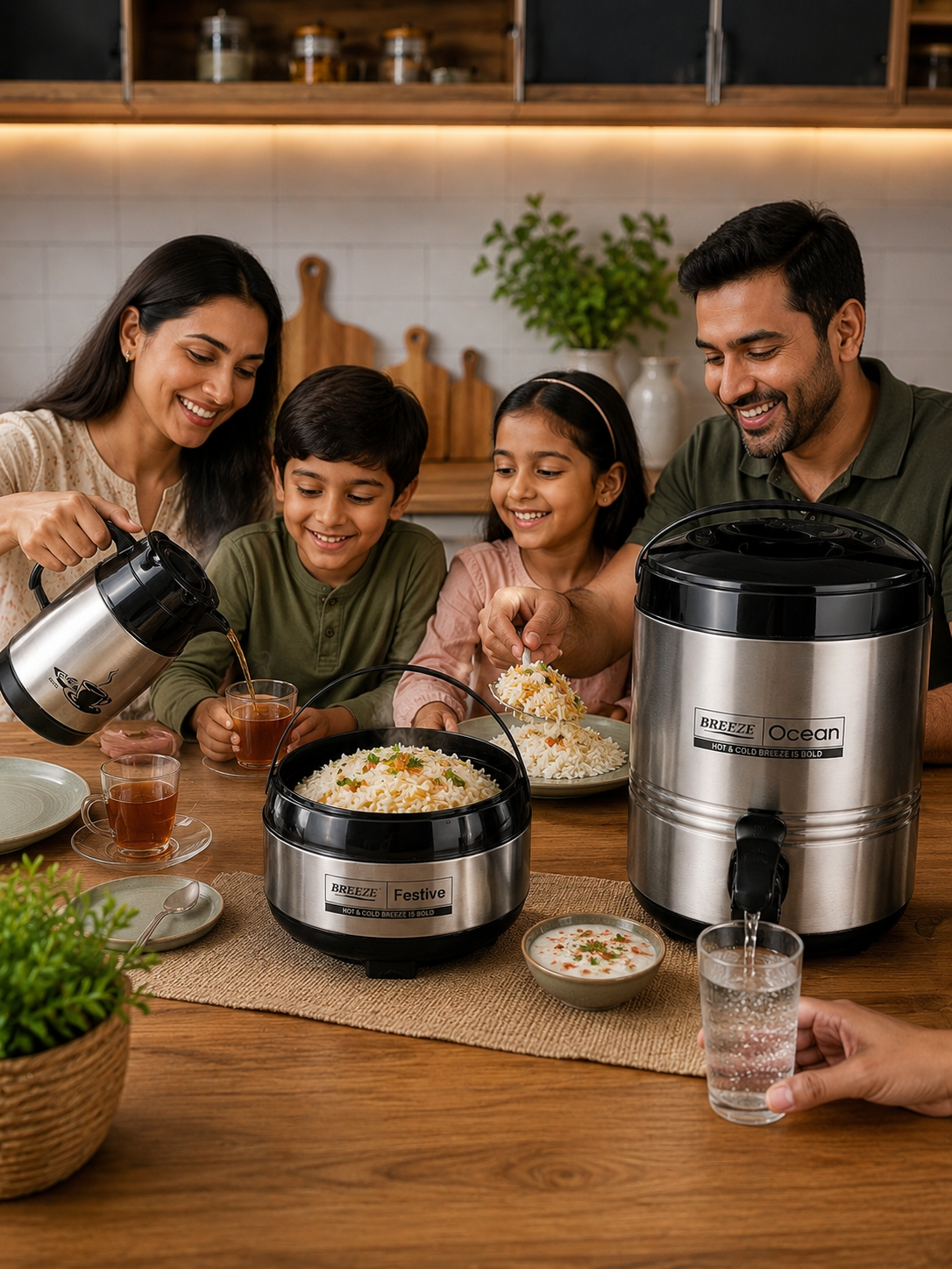 Breeze Real Deluxe Stainless Steel Combo Pack of 3 | Vacuum Insulated Hot & Cold Set (750ml Kettle, 2500ml HotCase, 8L Steller Water Dispenser)