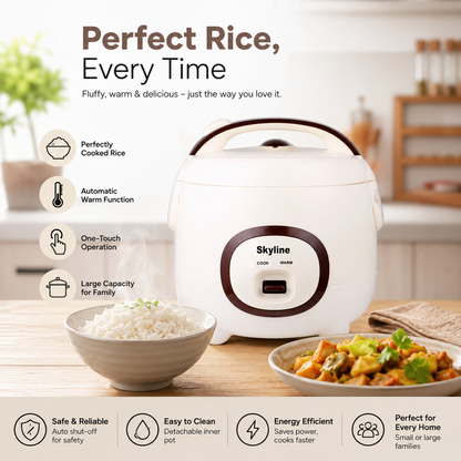 Skyline VTL-901 Electric Rice Cooker (1.2 Litre, 400 Watts) | Detachable Aluminium Bowl & Automatic Warm Function