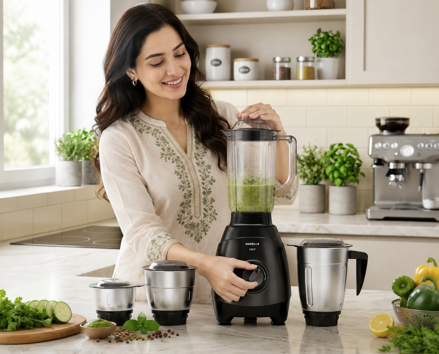 Havells Volt 750W Mixer Grinder with 4 Jars | Powerful Heavy-Duty Motor (Black)