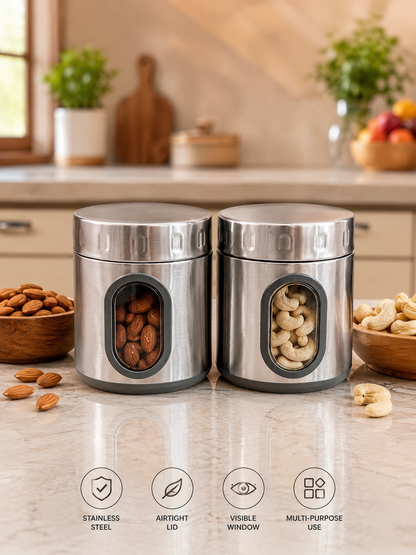 Fresh Mate 750 ML Stainless Steel Airtight Kitchen Containers with Window (Pack of 2)