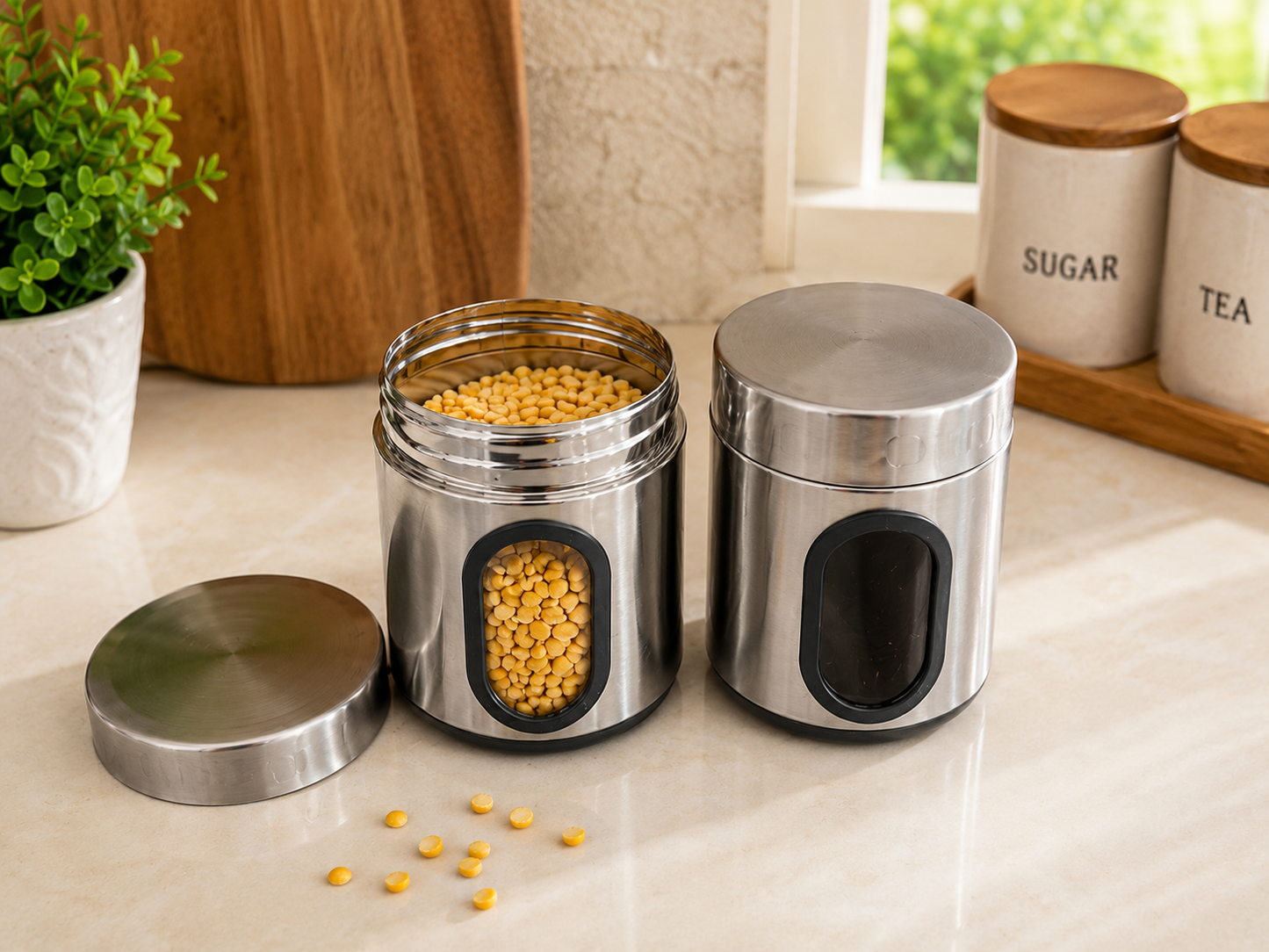 Fresh Mate 750 ML Stainless Steel Airtight Kitchen Containers with Window (Pack of 2)