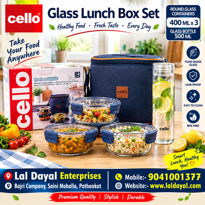 Cello Fit&Fresh Neo Glass Lunch Box Set - 3 Containers + H2O Bottle