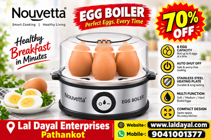 Nouvetta Italy 360W Electric Egg Boiler - Instant 7 Egg Cooker with Stainless Steel Heating Plate & Auto Shut-Off