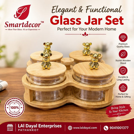 Smartdecor Clarion 4 Glass Jars with Wooden Stand