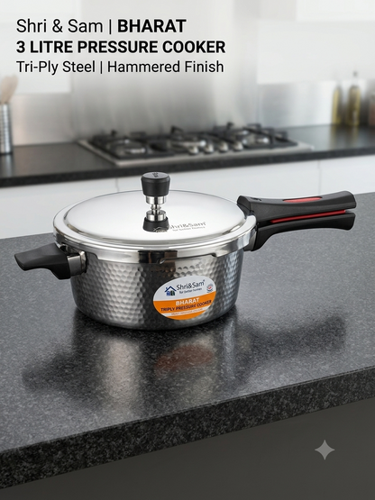 Shri & Sam Tri-Ply Stainless Steel 3L Outer Lid Hammered Pressure Cooker